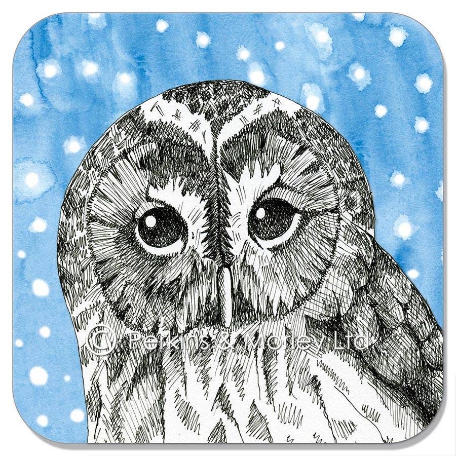 Owl animal ink xmas coaster