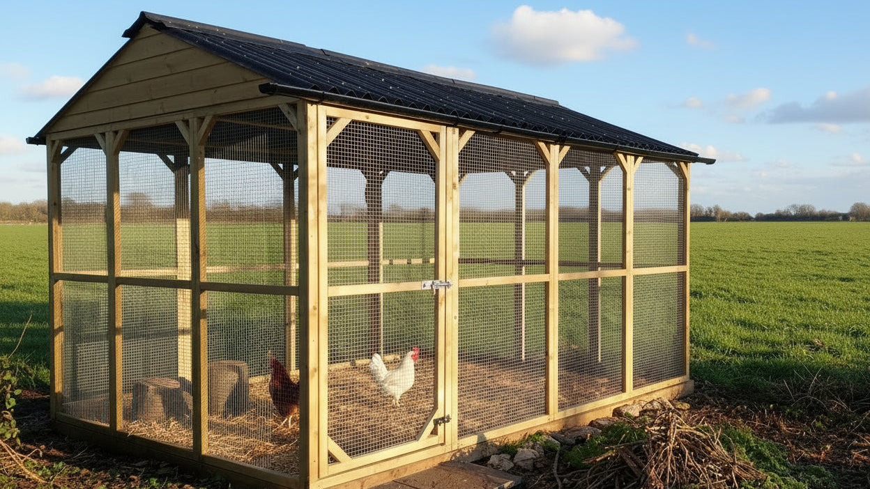 Vyse Arks 12ft x 9ft Onduline apex roof enclosed run — 16 gauge galvanised mesh