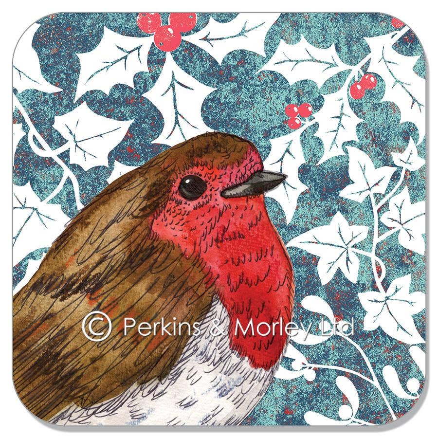 Robin wild wood xmas coaster