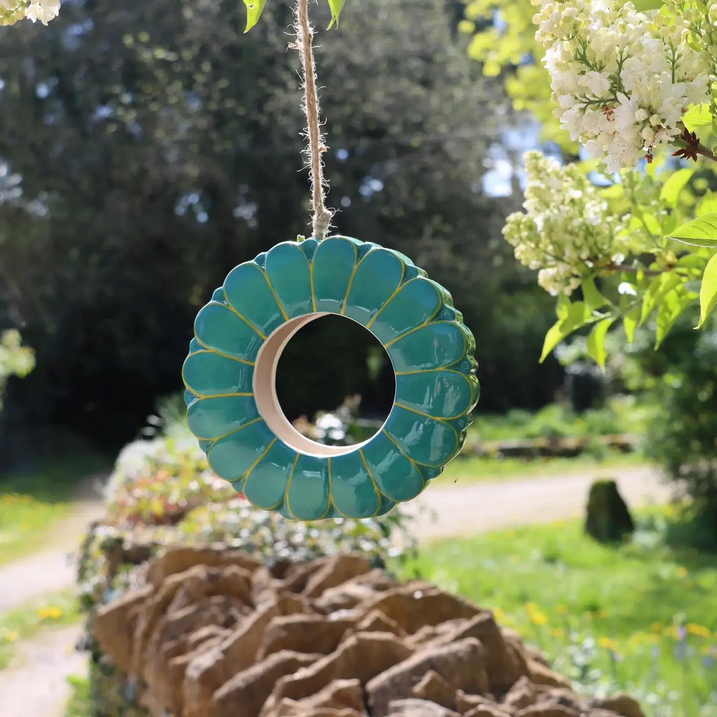 African Daisy Ceramic Hanging Bird Feeder