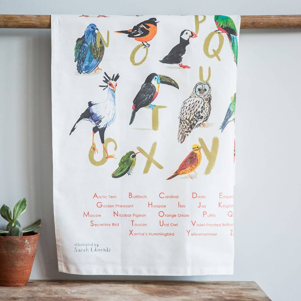Avian Alphabet Bird Cotton Tea Towel