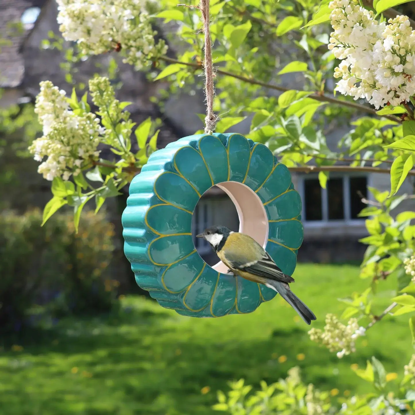 African Daisy Ceramic Hanging Bird Feeder