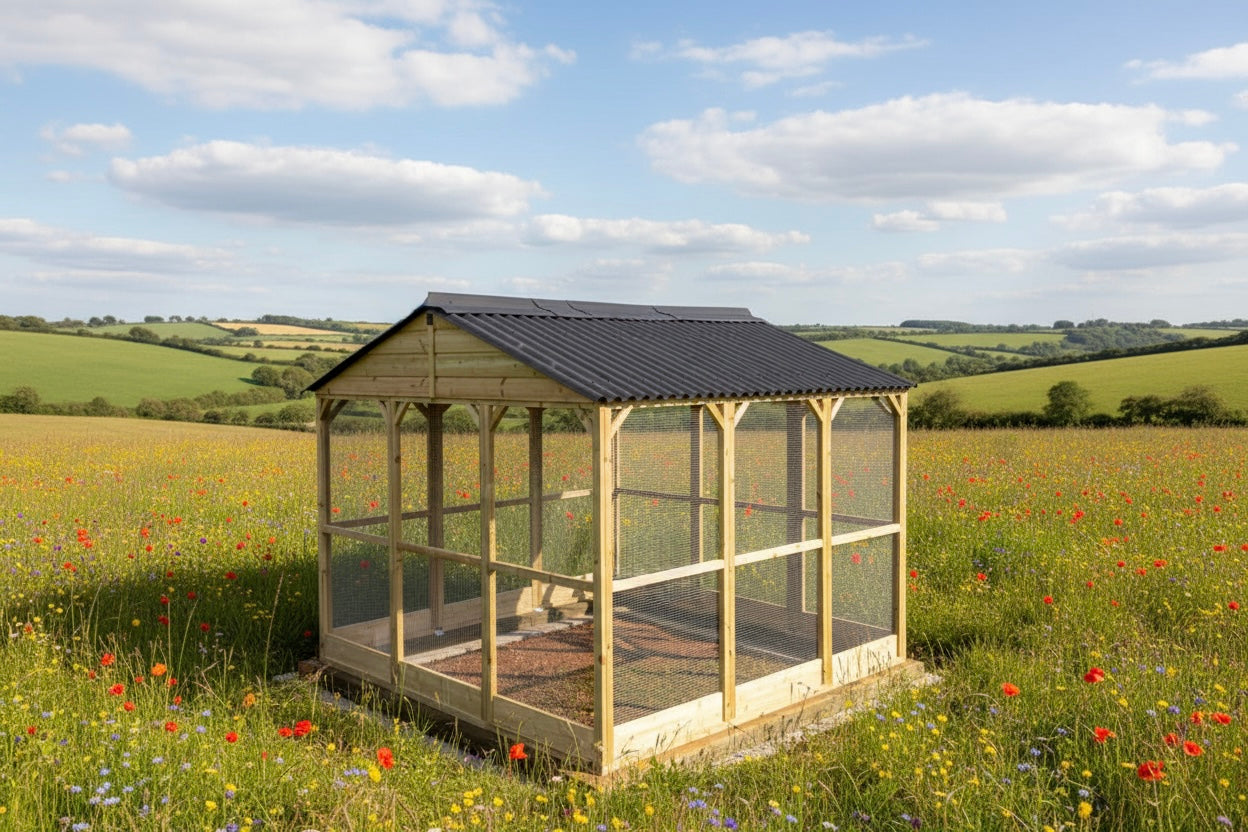 Vyse Arks Enclosed Run | Apex Onduline Roof | 9ft x 9ft | 19 Gauge Wire Mesh