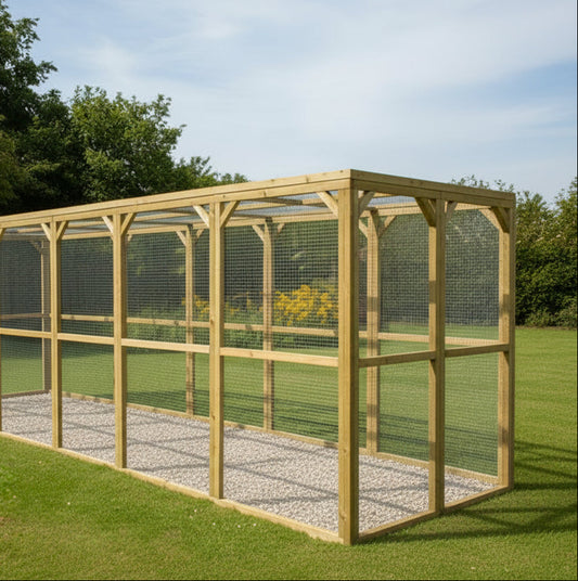 Wooden Chicken Run, Duck Pen, Flat Roof Aviary, Catio, Strong Wire Mesh