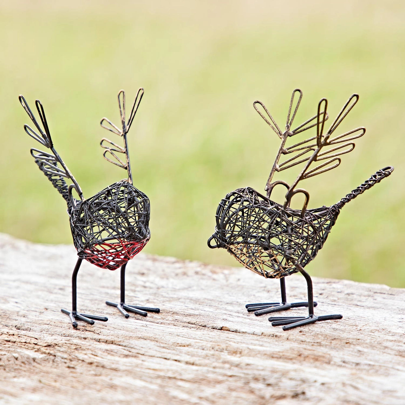 Set of Two Winged Wire Robin Decorative Ornament