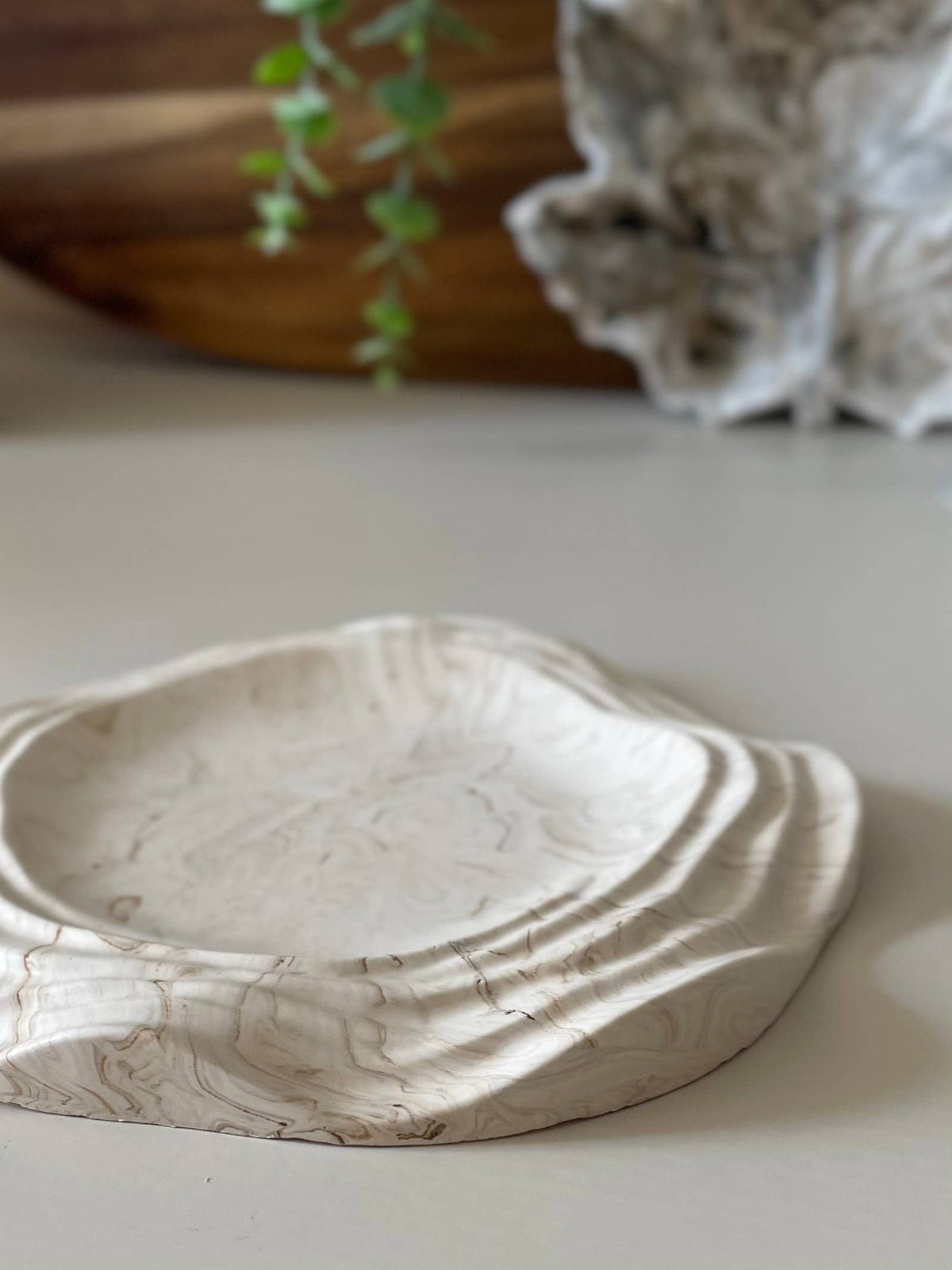 Ripple Marbled Candle Tray | Neutral Home Decor | Jewellery Tray