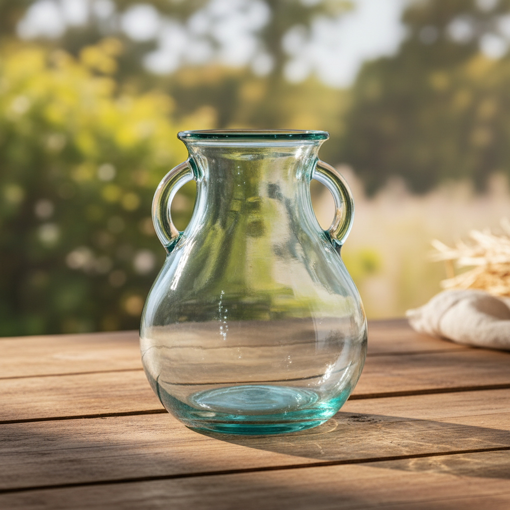 Recycled Glass Urn Vase 16cm | Natural Green