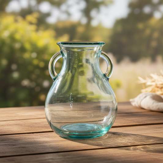 Recycled Glass Urn Vase 16cm | Natural Green